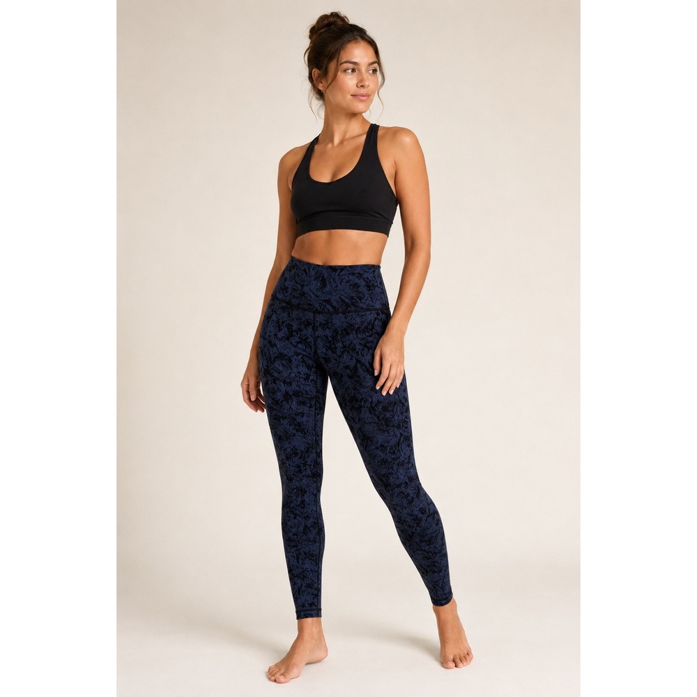 Athleta Elation Textured Tight Blue Black Floral High Rise Leggings 631920 M
